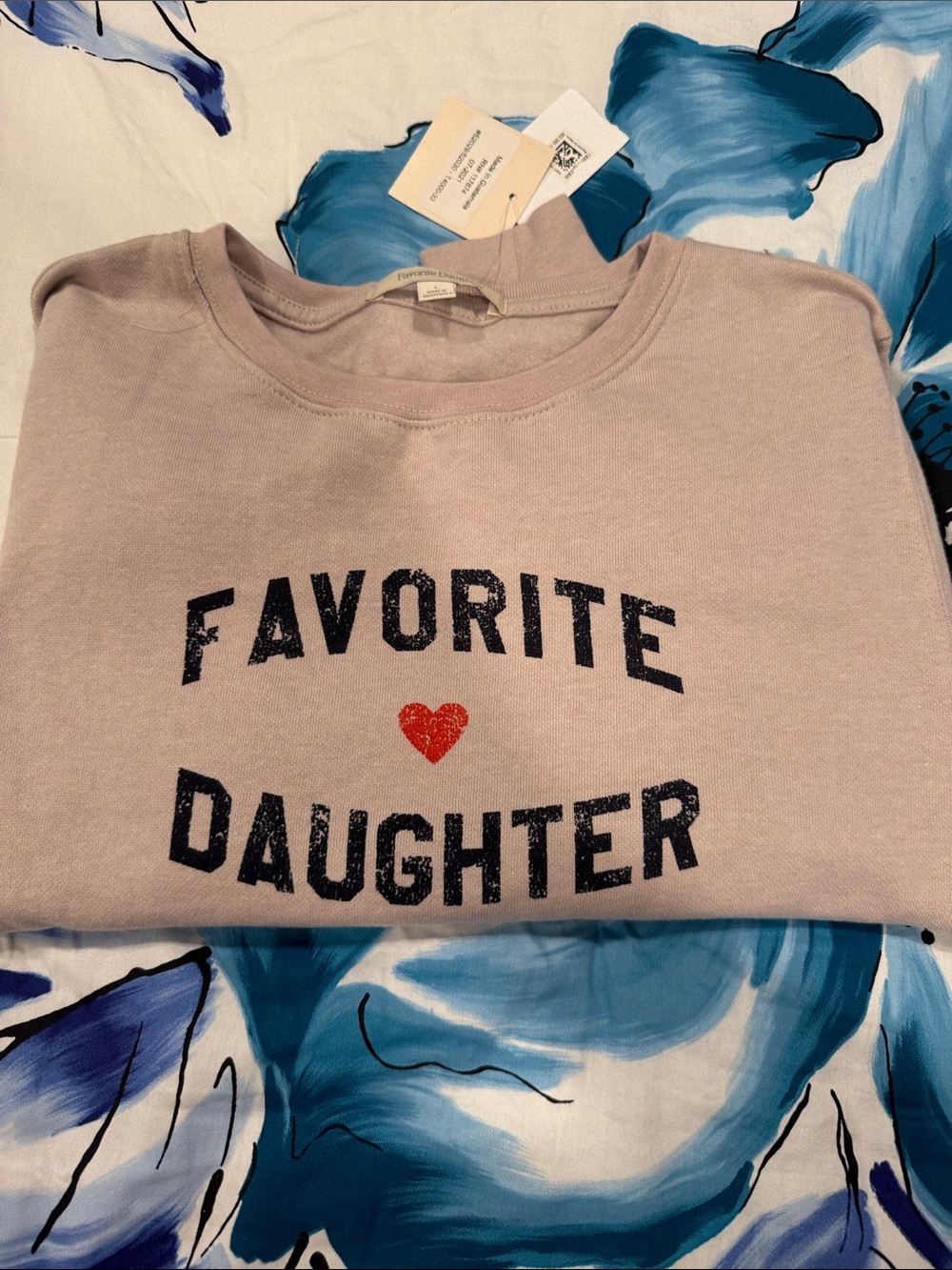 Favorite Daughter Girls Sweatshirt in Dusty Pink with Red Heart